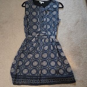 Navy Blue Patterned Sleeveless Lightweght Dress